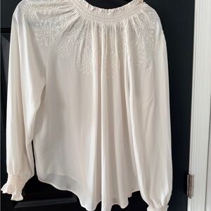 LOFT Cream Embroidered Blouse